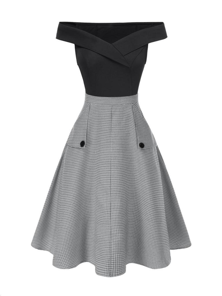2PCS Top con spalle scoperte e gonna plaid anni '50