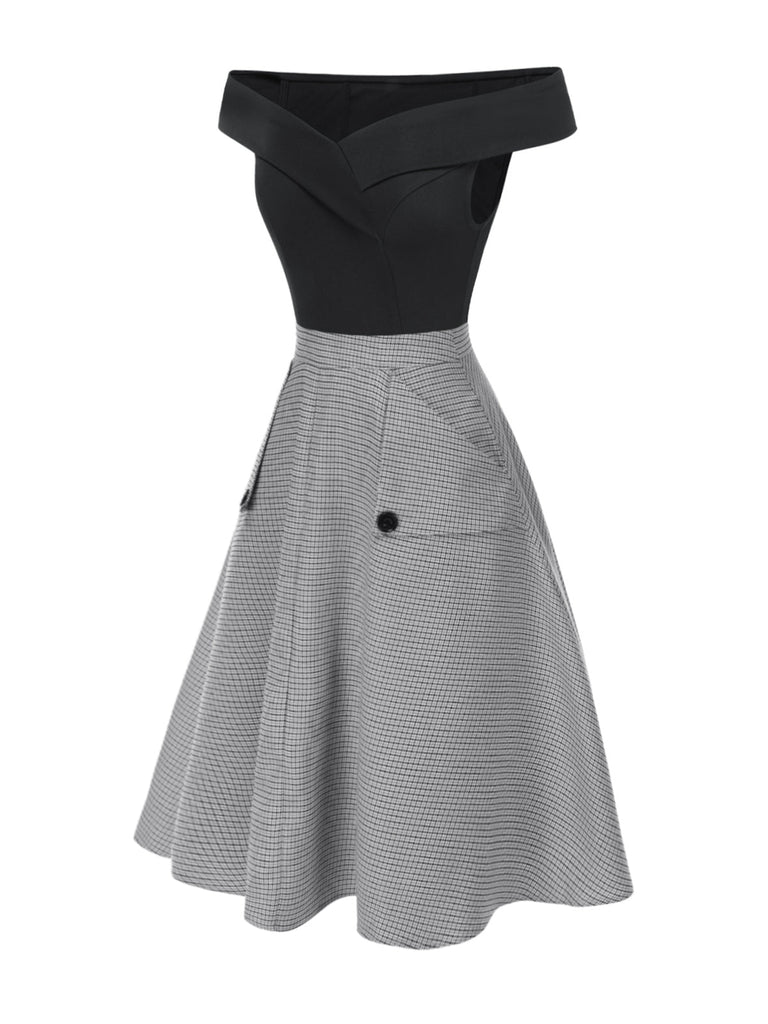 2PCS Top con spalle scoperte e gonna plaid anni '50