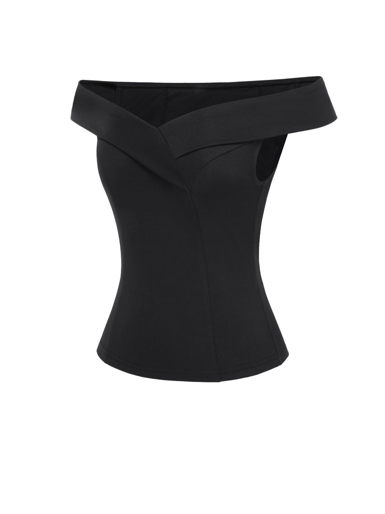 Top a spalle scoperte nero anni '50