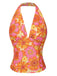 Top floreale hippie scollo all'americana arancione anni '60