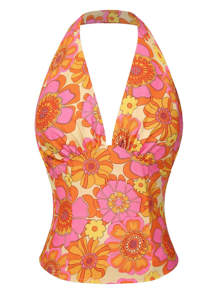 2PCS Top scollo all'americana floreale e gonna anni '60