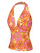 Top floreale hippie scollo all'americana arancione anni '60