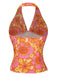 Top floreale hippie scollo all'americana arancione anni '60