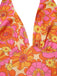Top floreale hippie scollo all'americana arancione anni '60