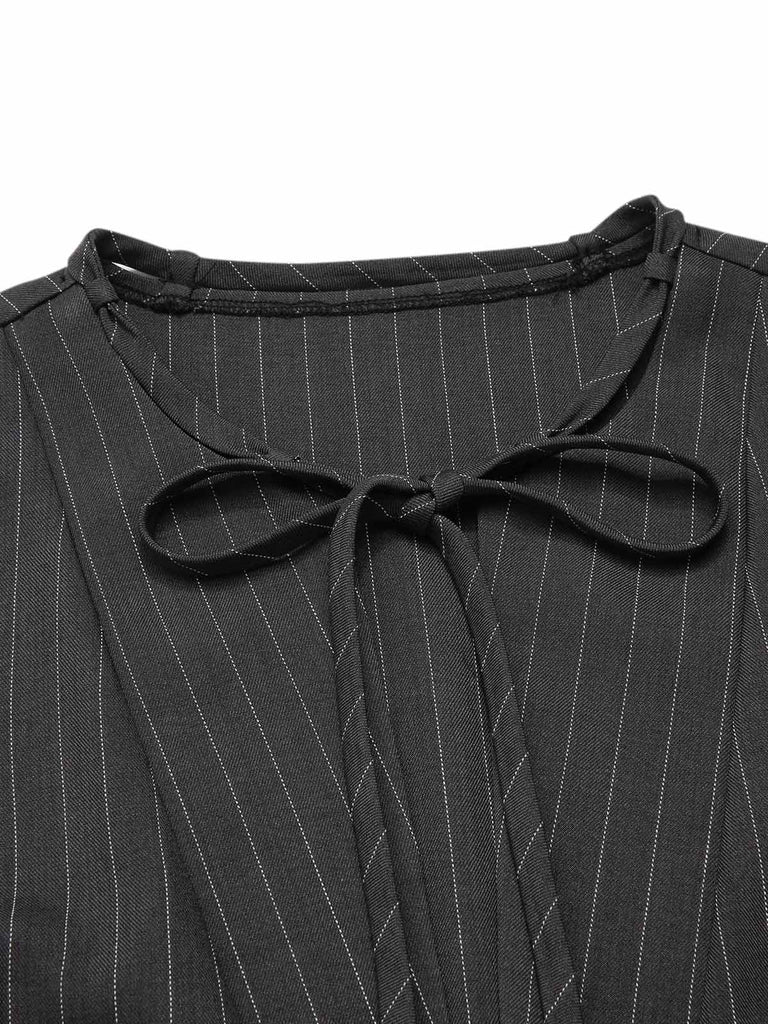 [Prevendita] Tuta lunga a righe con cintura grigio scuro anni '50