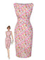 Abito aderente floreale rosa anni '60