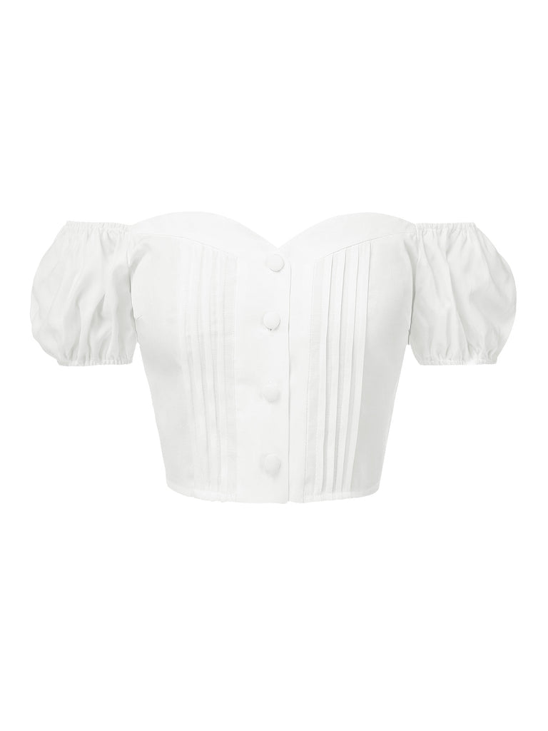 2PCS Top bianco spalle scoperte e gonna floreale anni '50