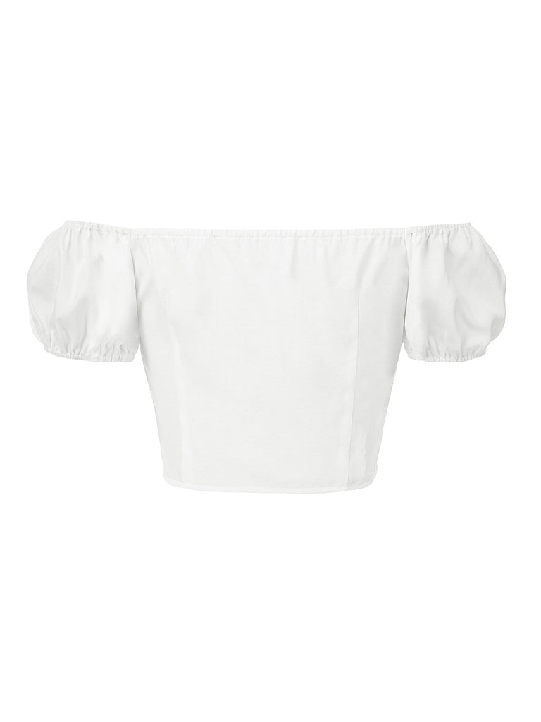 Top plissettato con spalle scoperte bianco  anni '50