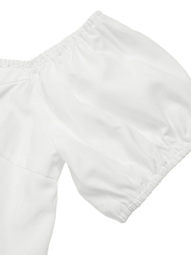 Top plissettato con spalle scoperte bianco  anni '50