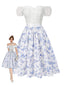 2PCS Top bianco spalle scoperte e gonna floreale anni '50