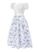 2PCS Top bianco spalle scoperte e gonna floreale anni '50