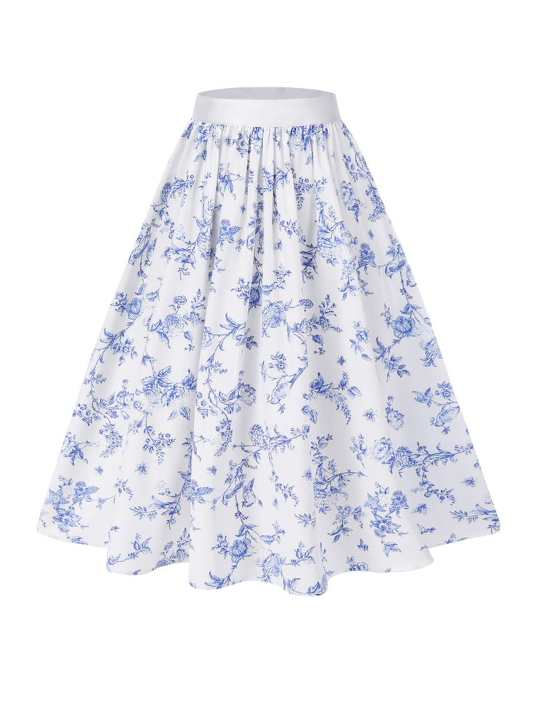 2PCS Top bianco spalle scoperte e gonna floreale anni '50