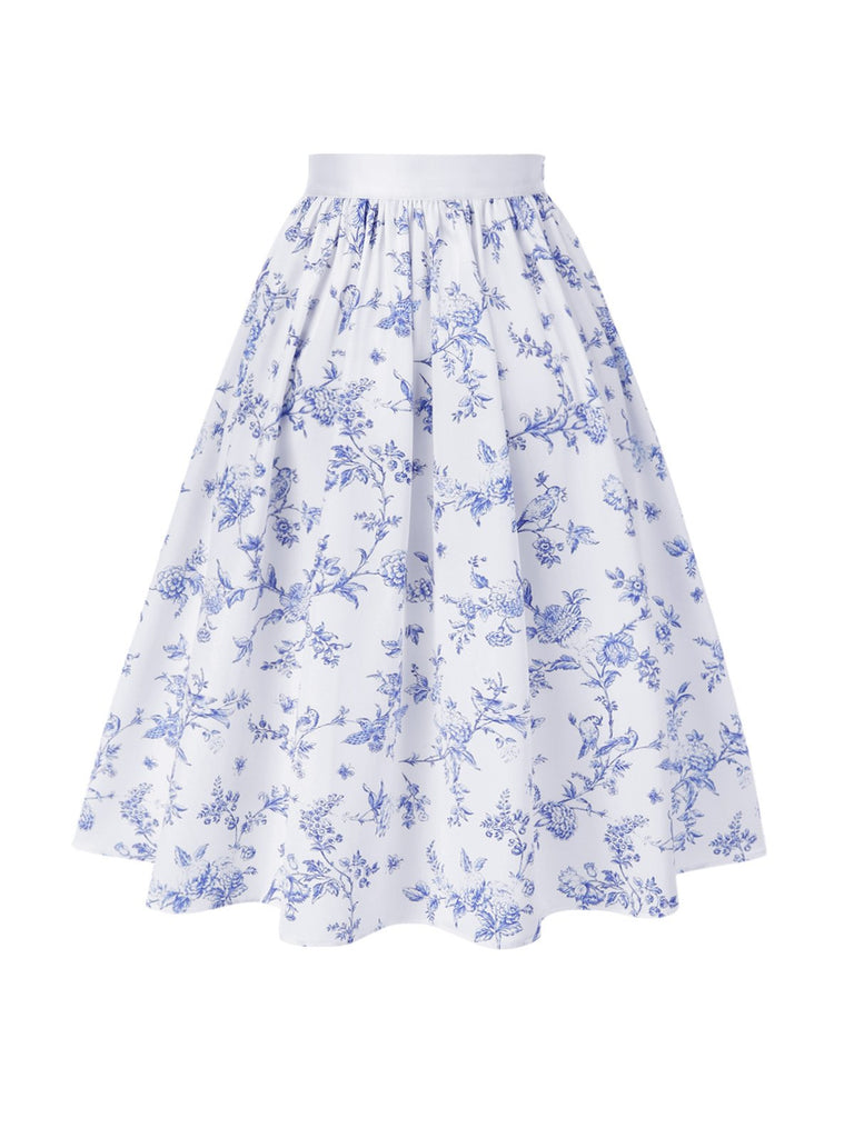 2PCS Top bianco spalle scoperte e gonna floreale anni '50