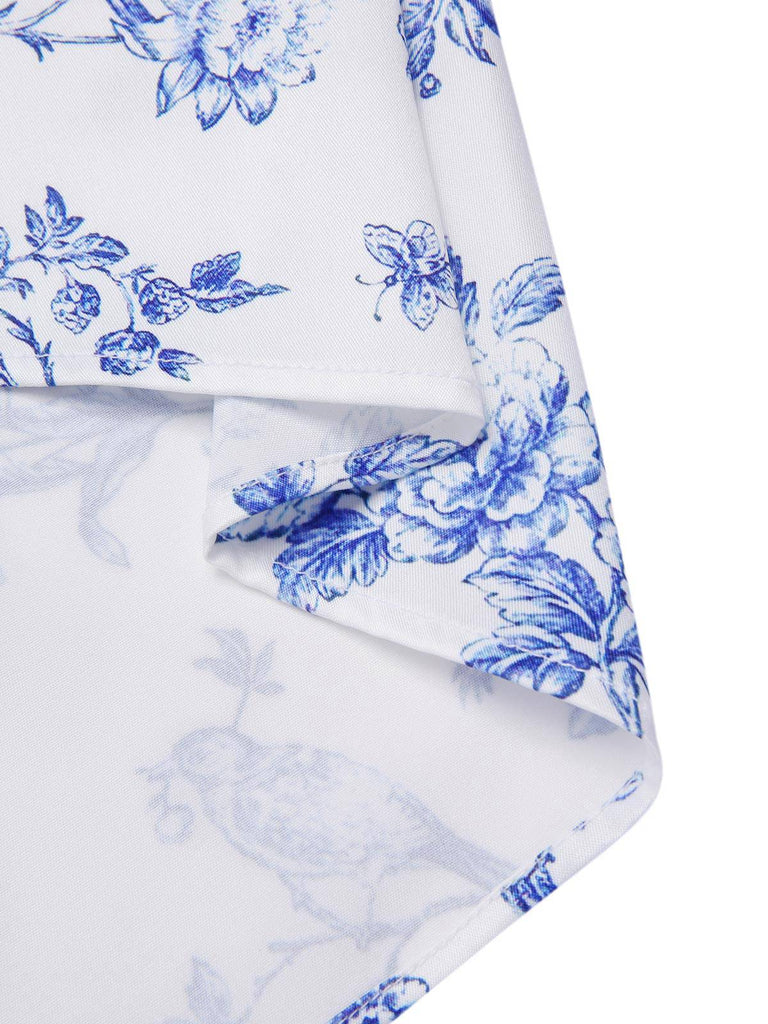 2PCS Top bianco spalle scoperte e gonna floreale anni '50