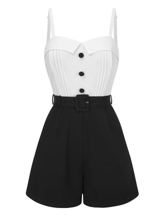 Tuta corta in cotone con spalline sottili bianco anni '50