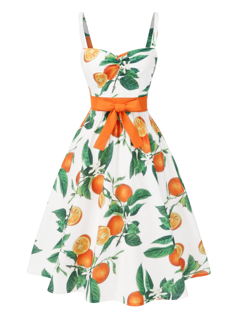 Abito con fiocco in vita arancione anni '50