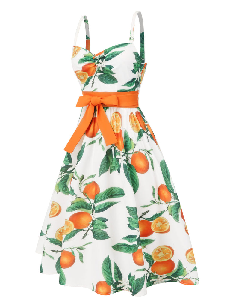 Abito con fiocco in vita arancione anni '50