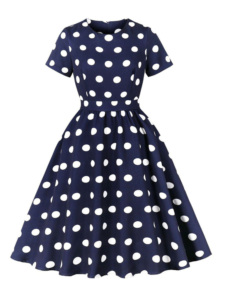 Abito a ruota a pois blu scuro anni '50