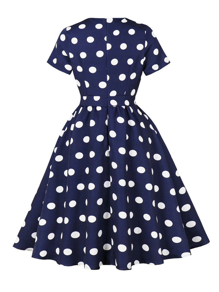 Abito a ruota a pois blu scuro anni '50