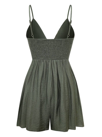 Tuta corta arricciata con patchwork ricamato verde scuro anni '50