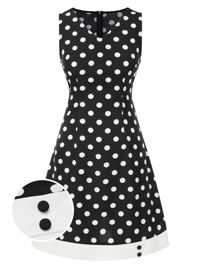 Abito a pois con scollo a V nero anni '60