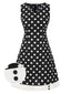 Abito a pois con scollo a V nero anni '60