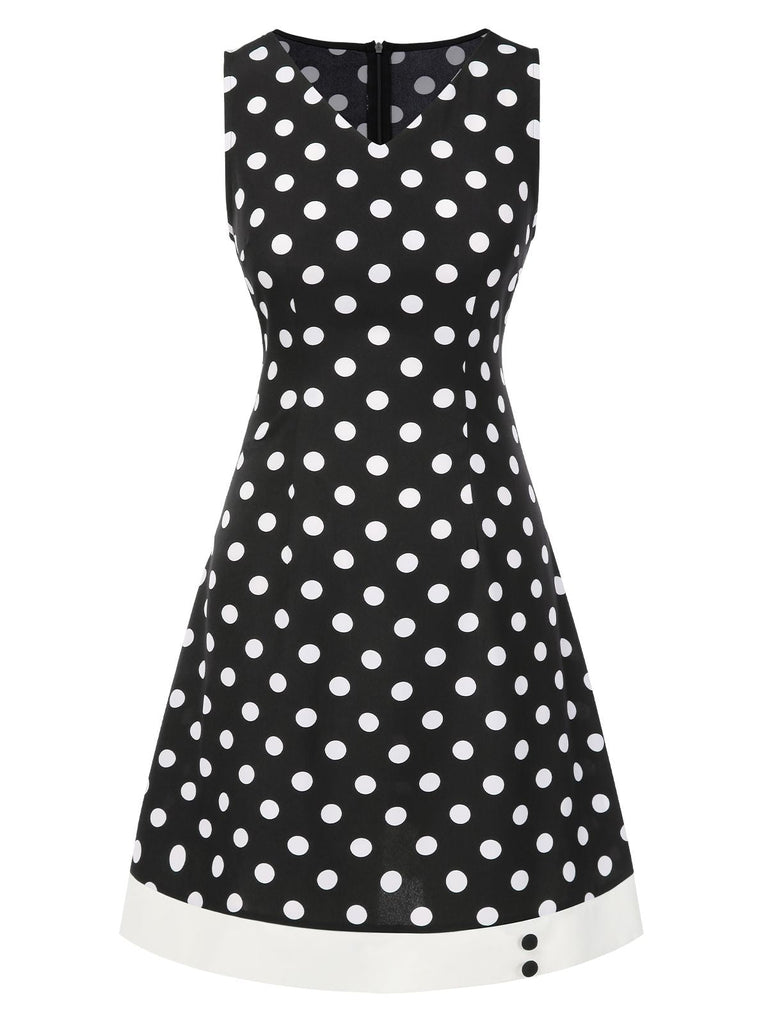 Abito a pois con scollo a V nero anni '60
