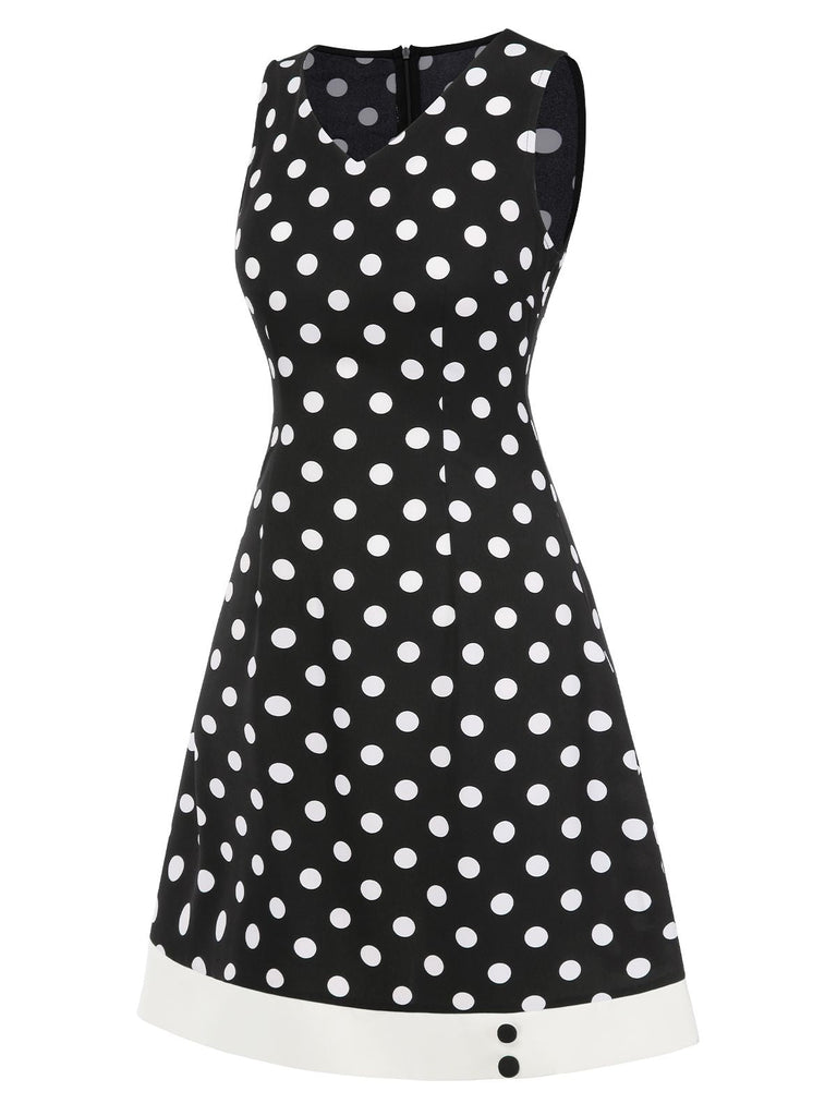 Abito a pois con scollo a V nero anni '60
