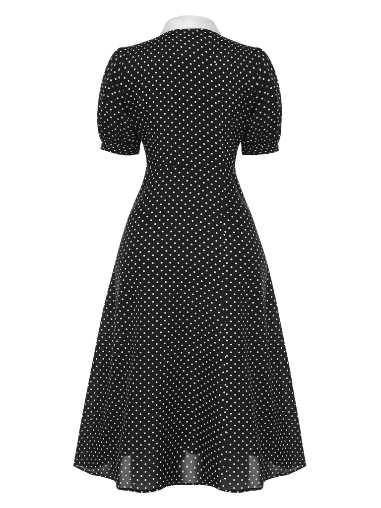 Abito a pois nodo al collo nero anni '40