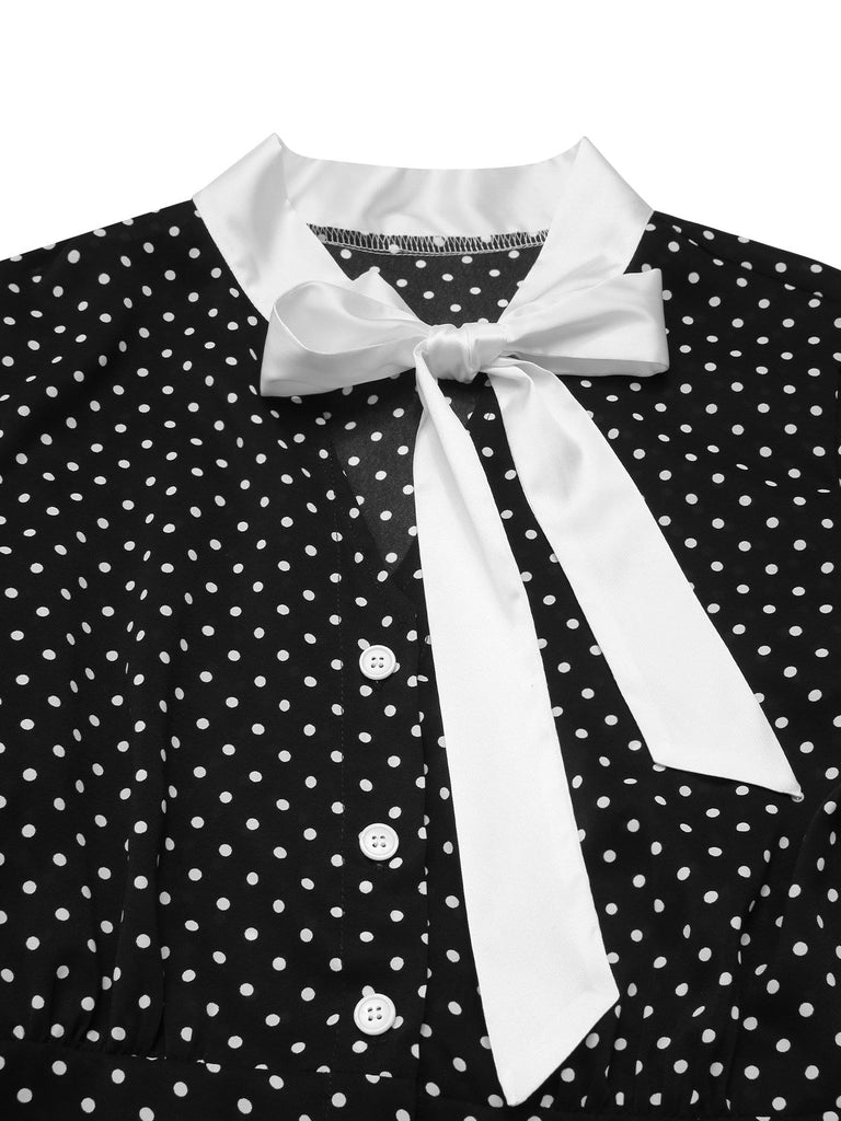 Abito a pois nodo al collo nero anni '40