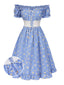 [Prevendita] Abito a margherita plaid spalle scoperte blu anni '50