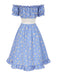 [Prevendita] Abito a margherita plaid spalle scoperte blu anni '50