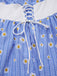 [Prevendita] Abito a margherita plaid spalle scoperte blu anni '50