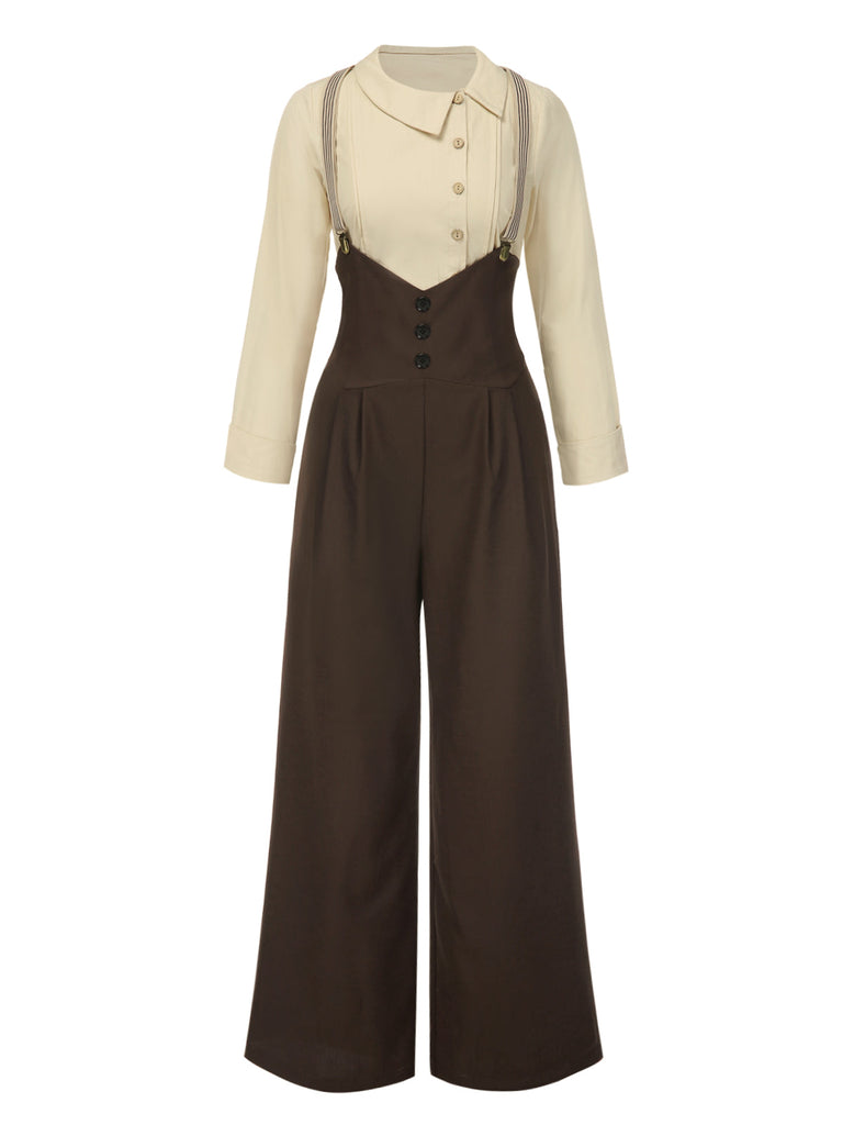 [Prevendita] 2PCS Camicetta in cotone e pantaloni con bretelle anni '30