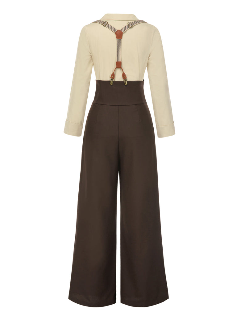 [Prevendita] 2PCS Camicetta in cotone e pantaloni con bretelle anni '30