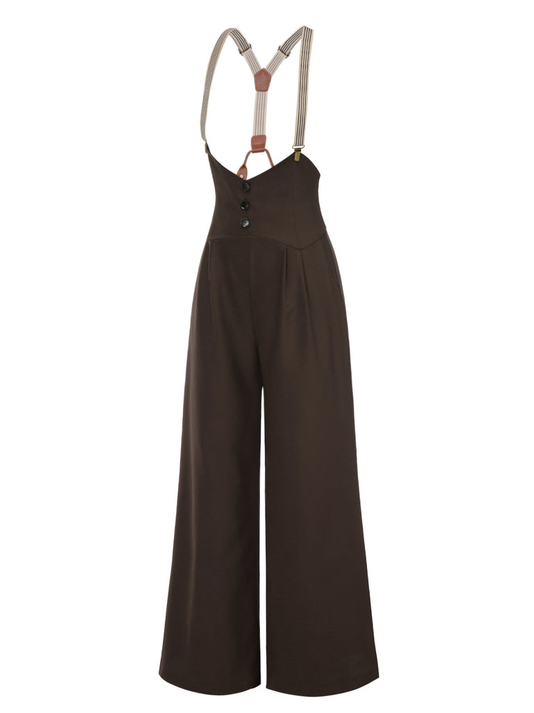 Pantaloni con bretelle e bottoni nero anni '50