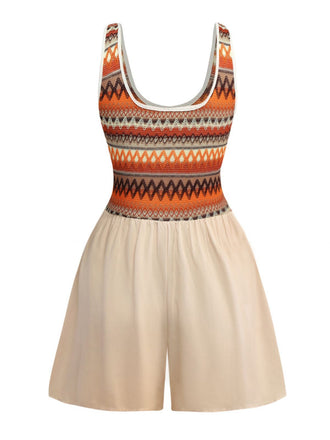 Tuta corta boho con scollo quadrato albicocca anni '70