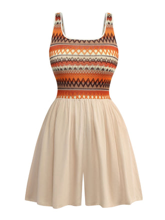 Tuta corta boho con scollo quadrato albicocca anni '70