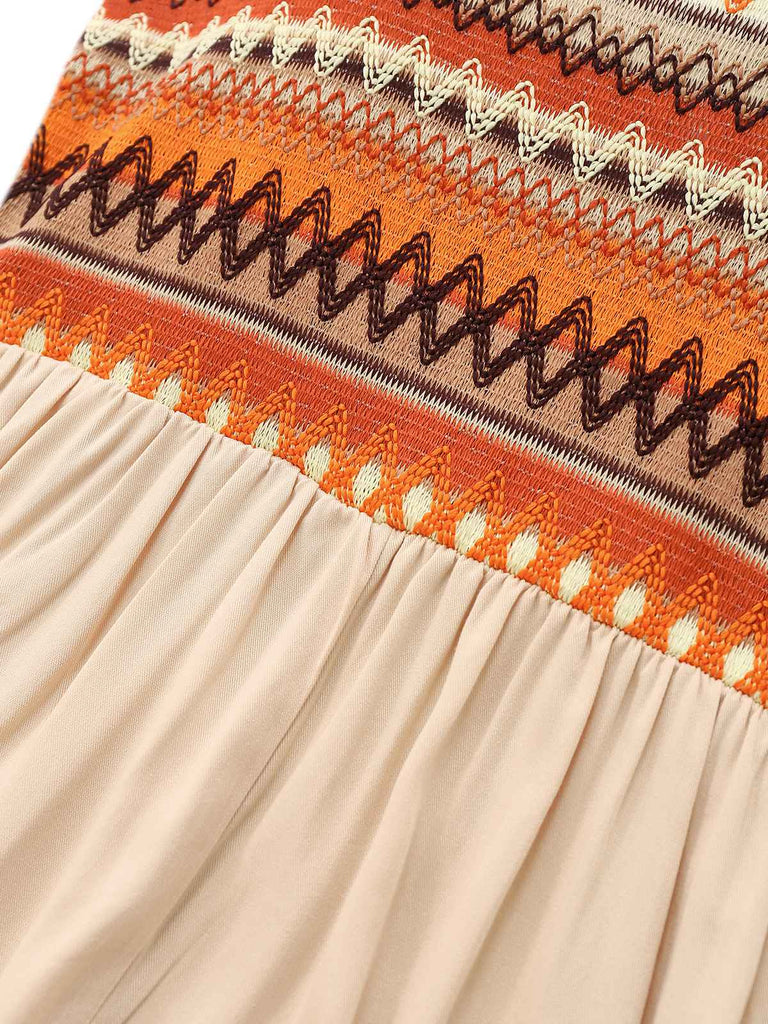 Tuta corta boho con scollo quadrato albicocca anni '70