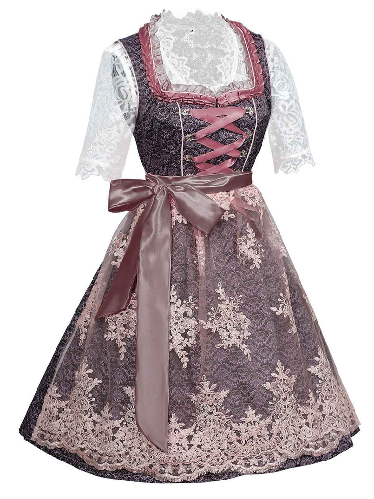 3PCS Top in pizzo e abito con nastro ricamato rosa anni '50