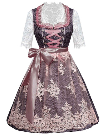 3PCS Top in pizzo e abito con nastro ricamato rosa anni '50