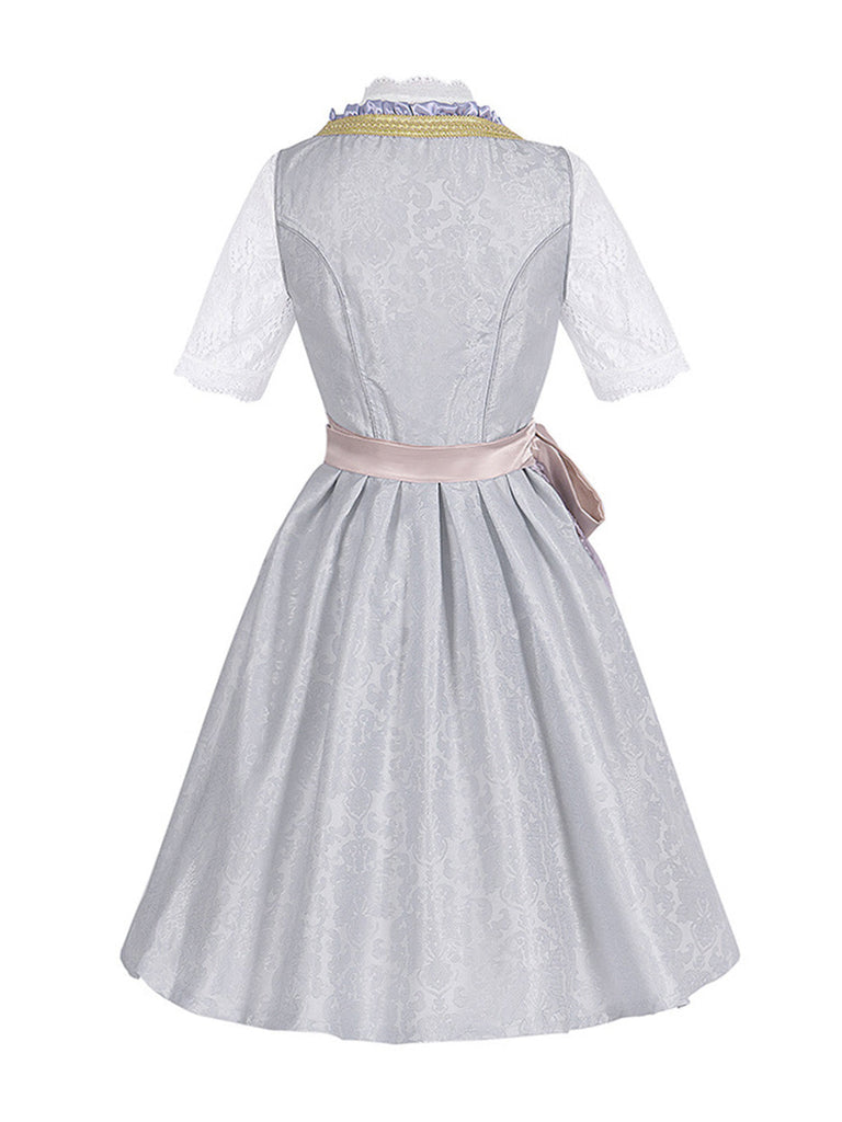 3PCS Top in pizzo floreale etnico e abito lacci grigio anni '50
