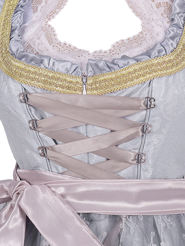 3PCS Top in pizzo floreale etnico e abito lacci grigio anni '50