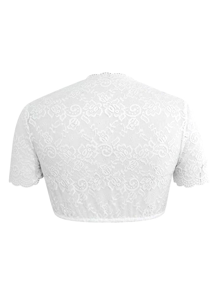 Top corto in pizzo con patchwork bianco anni '50