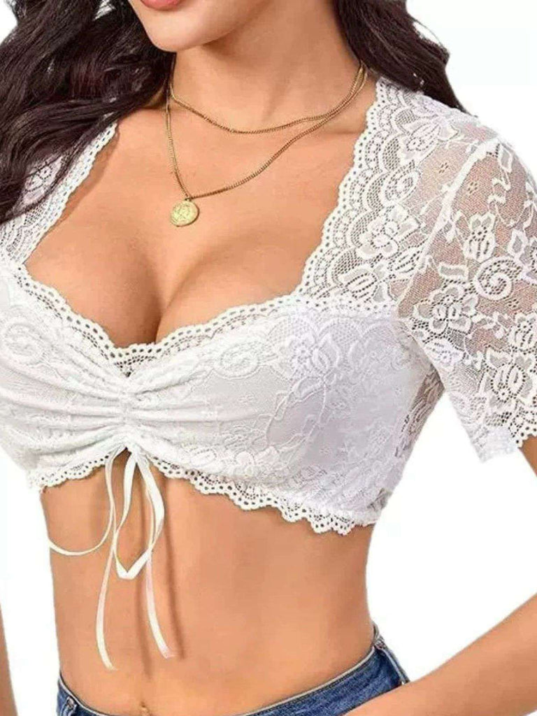 Top corto in pizzo con patchwork bianco anni '50