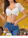 Top corto in pizzo con patchwork bianco anni '50