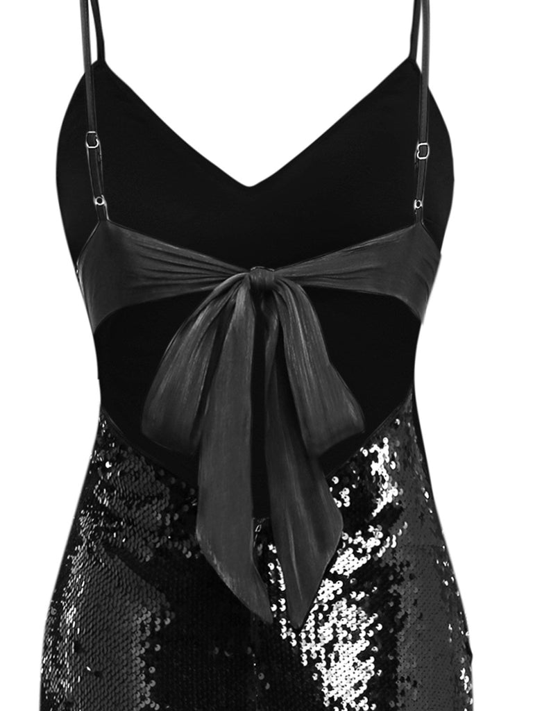 Abito con spalline sottili e paillettes annodate nero anni '30