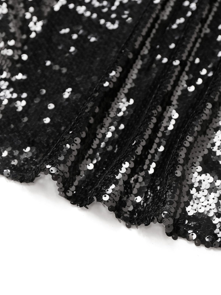 Abito con spalline sottili e paillettes annodate nero anni '30