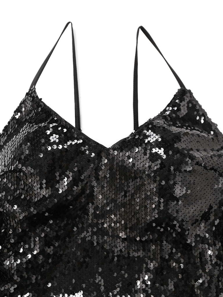 Abito con spalline sottili e paillettes annodate nero anni '30