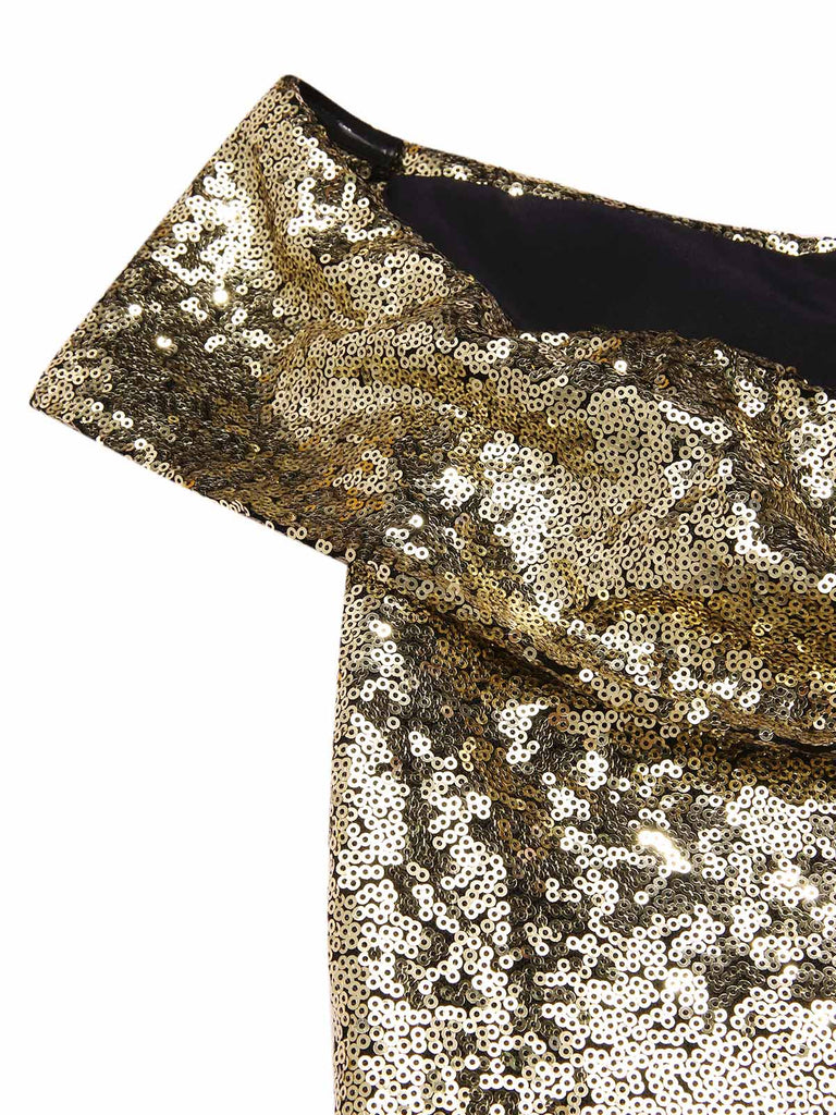 [Prevendita] Abito a ruota con paillettes e spalle scoperte oro anni '50